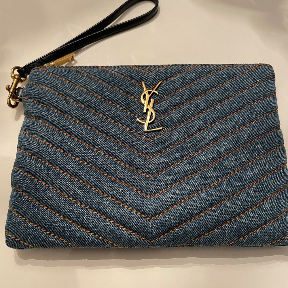 YSL DENIM WRISTLET/ CLUTCH